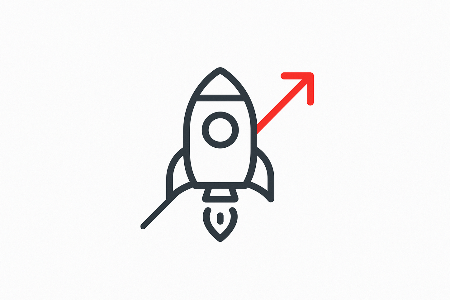 Minimalist icon of upward trending arrow or rocket, professional line style, anthracite gray with Solutello red accent, square 64x64.
