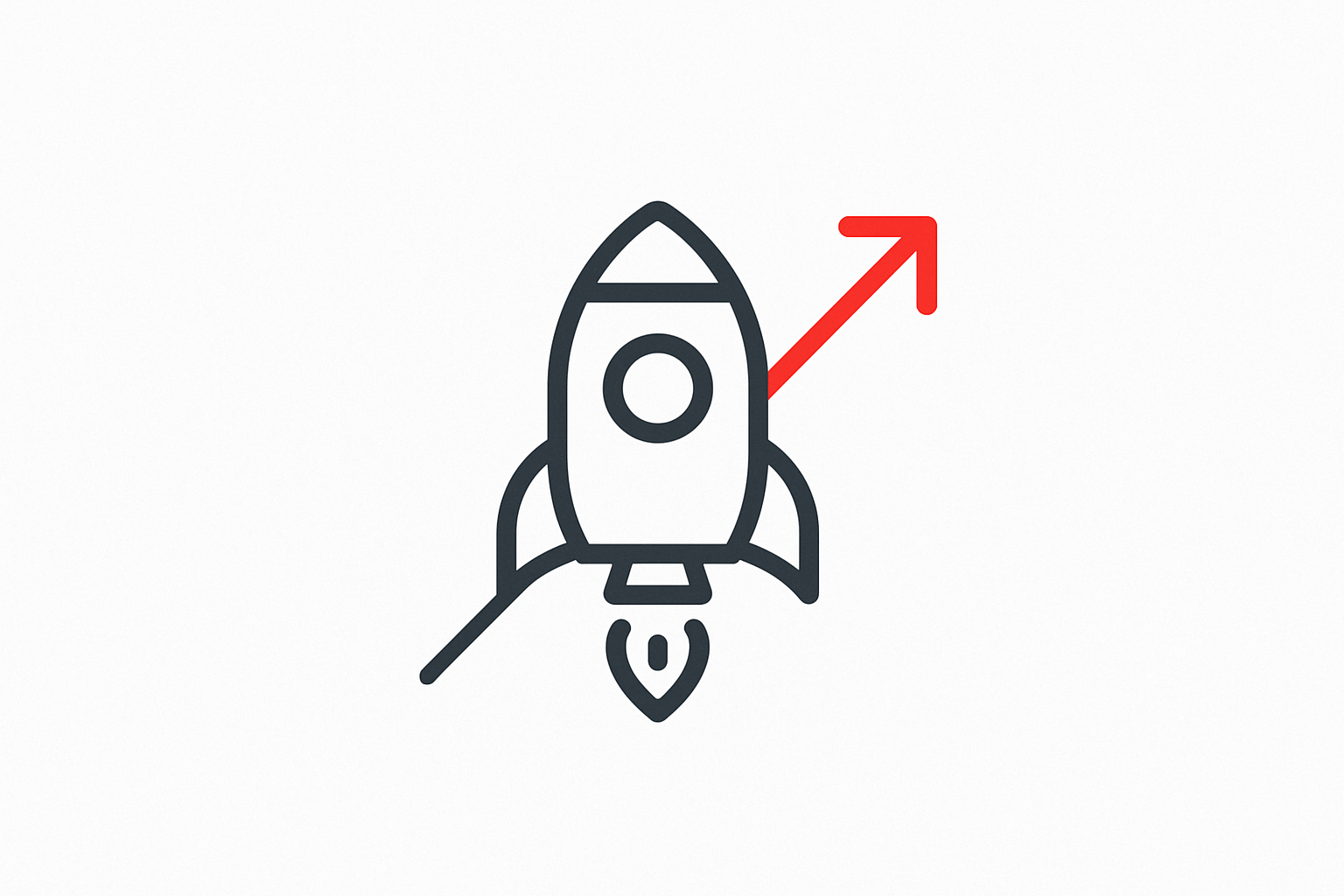 Minimalist icon of upward trending arrow or rocket, professional line style, anthracite gray with Solutello red accent, square 64x64.